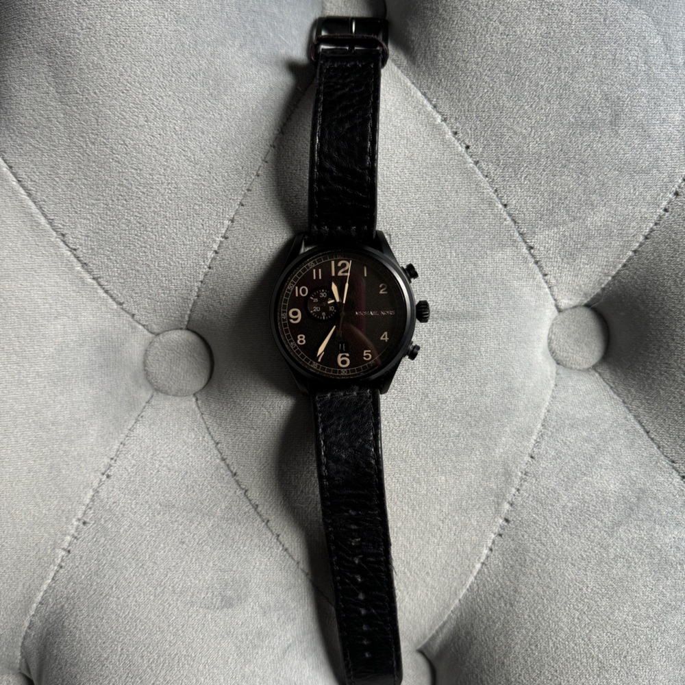 Black Men’s Michael Kors Watch with Leather Strap